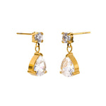 Boucles d’oreilles dorées à goutte de zircon — puce et pendant