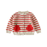 Gilet enfant en maille rayée à poches fruits — pomme ou poire