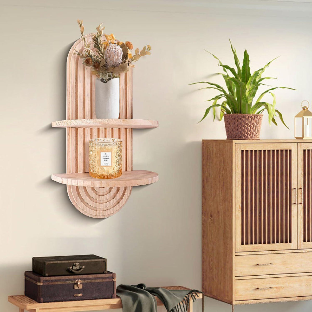 Étagère murale arquée en bois, style bohème