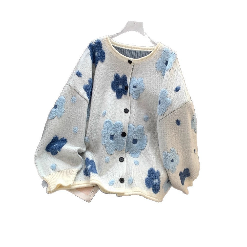 Gilet ample en maille bouclée à fleurs