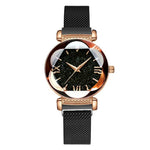 Montre femme cadran ciel étoilé, bracelet milanais magnétique