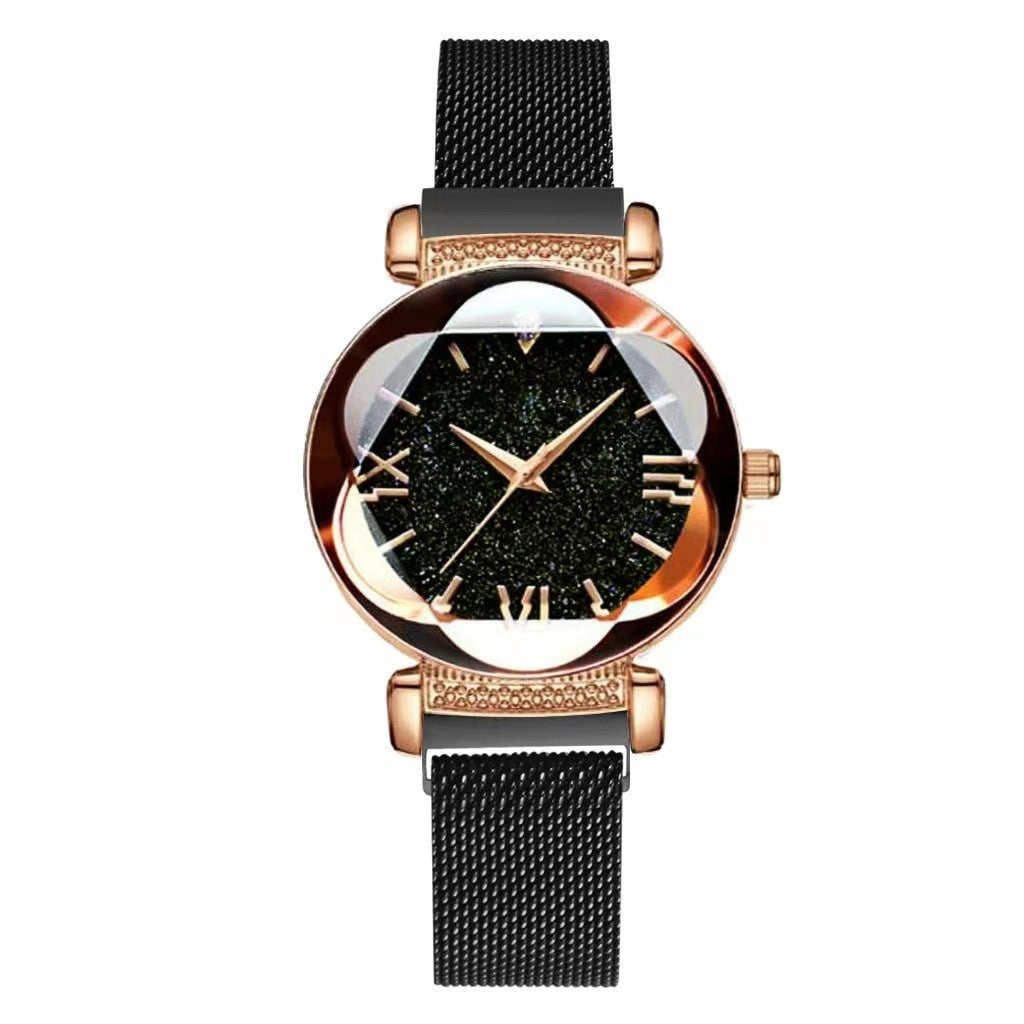 Montre femme cadran ciel étoilé, bracelet milanais magnétique