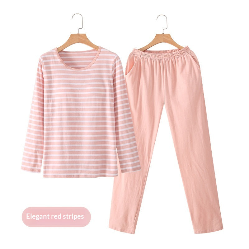 Pyjama long à rayures, haut boutonné et pantalon uni — coloris