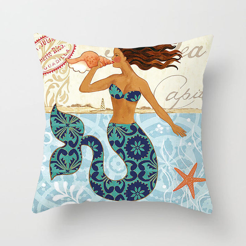 Housse de coussin à motifs marins, esprit méditerranéen — coloris
