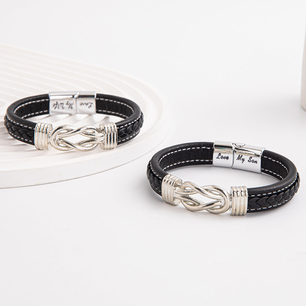 Bracelet homme en cuir tressé clouté — style rock, 17 versions