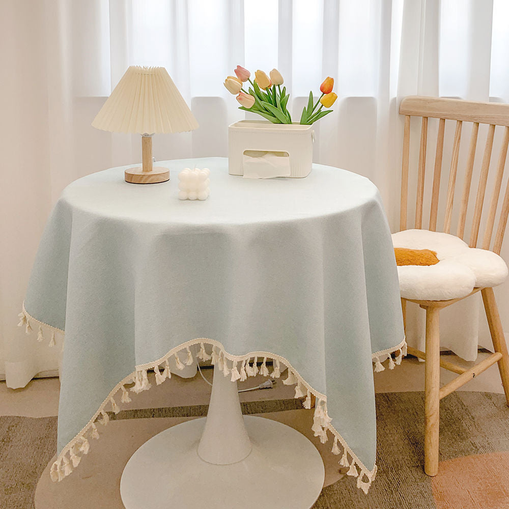 Nappe en coton-lin à pompons, tombé souple — coloris