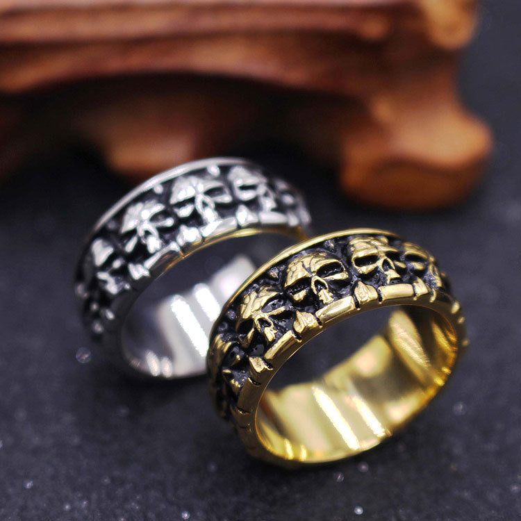 Bague homme en acier titane — motif gravé, ligne punk