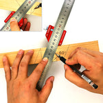 Règle de traçage de menuisier 30 cm à sabot d’angle — 45°, 60° et 90°