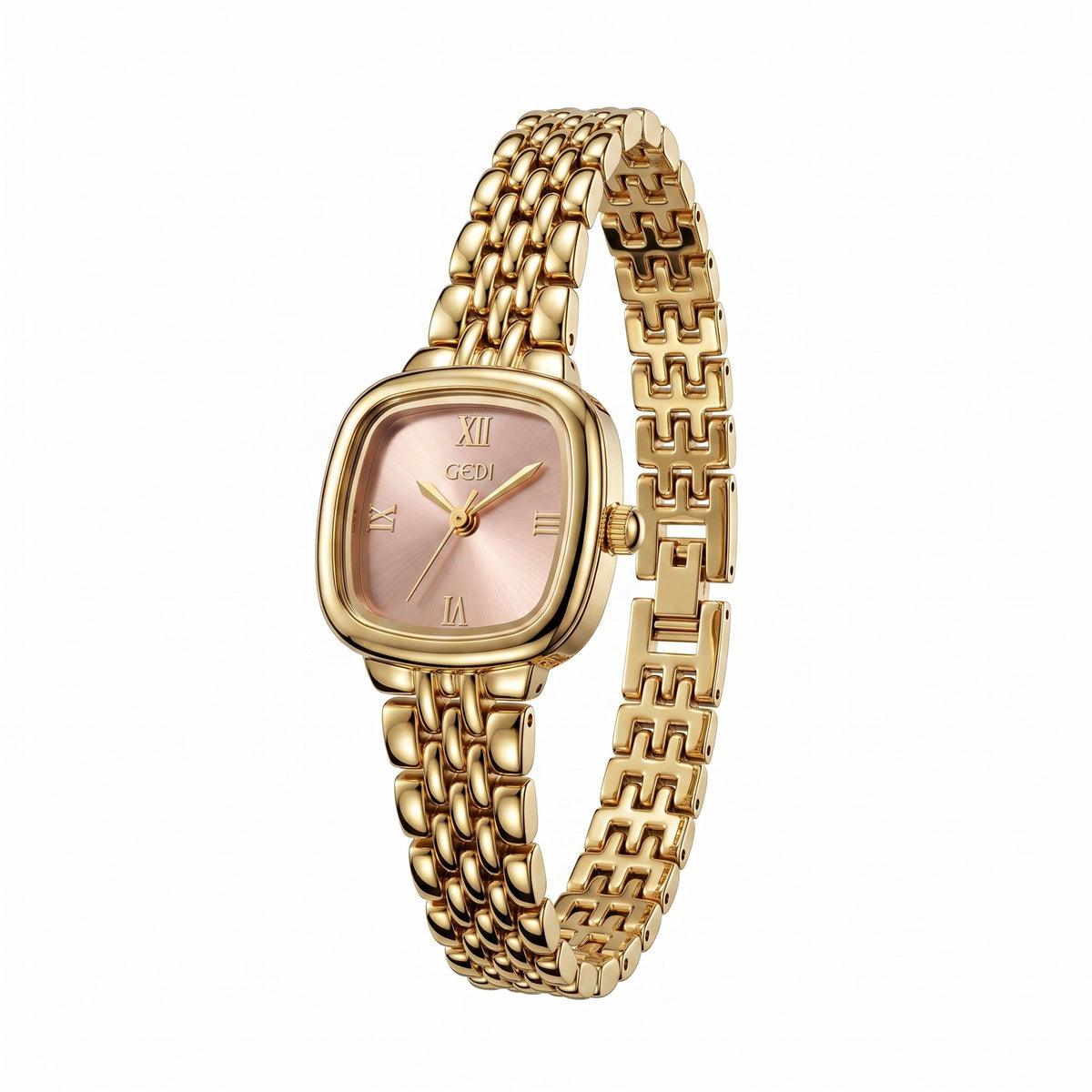 Montre femme coussin à bracelet acier fin