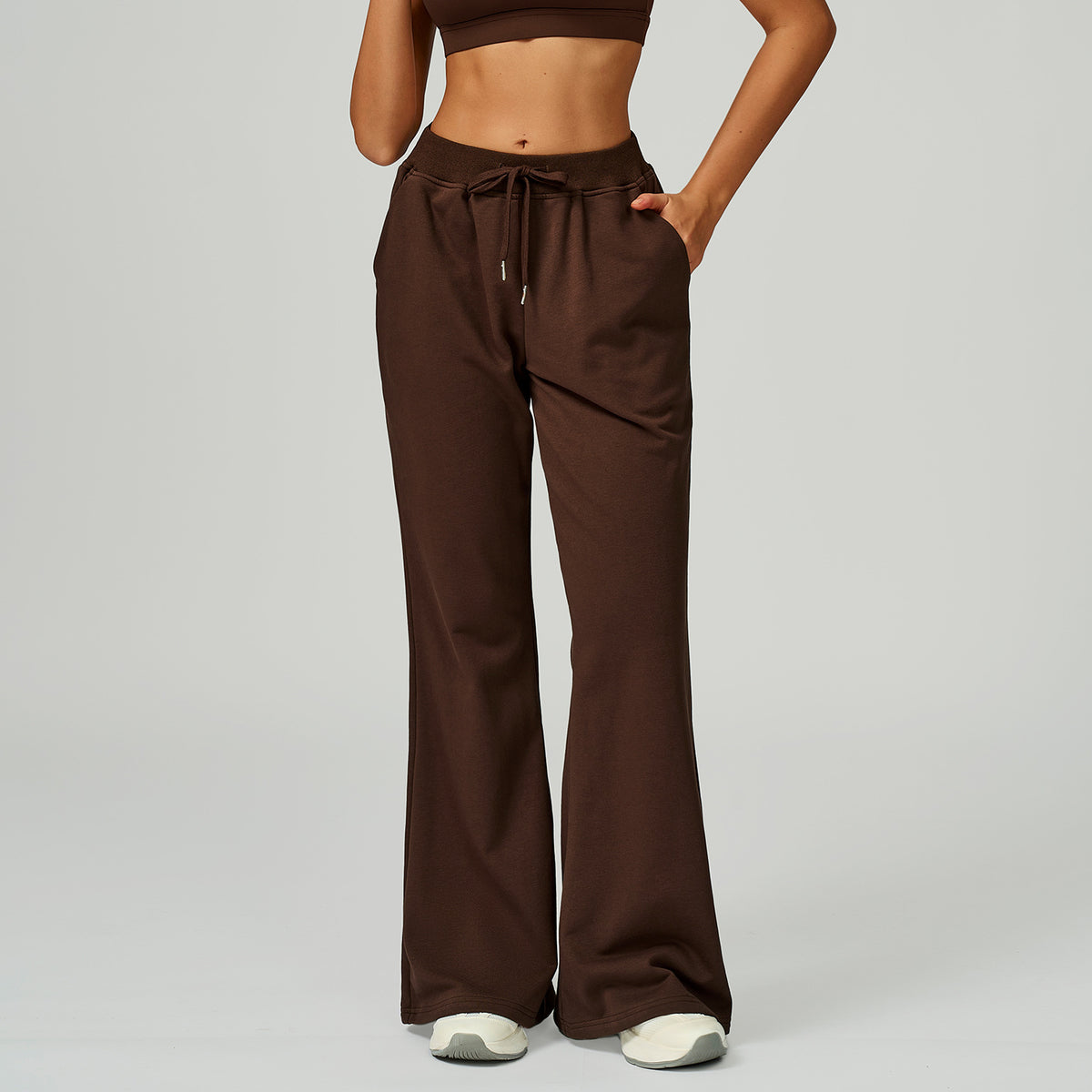 Pantalon droit en molleton, cordon et poches