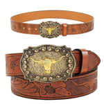 Ceinture homme western à boucle tête de longhorn