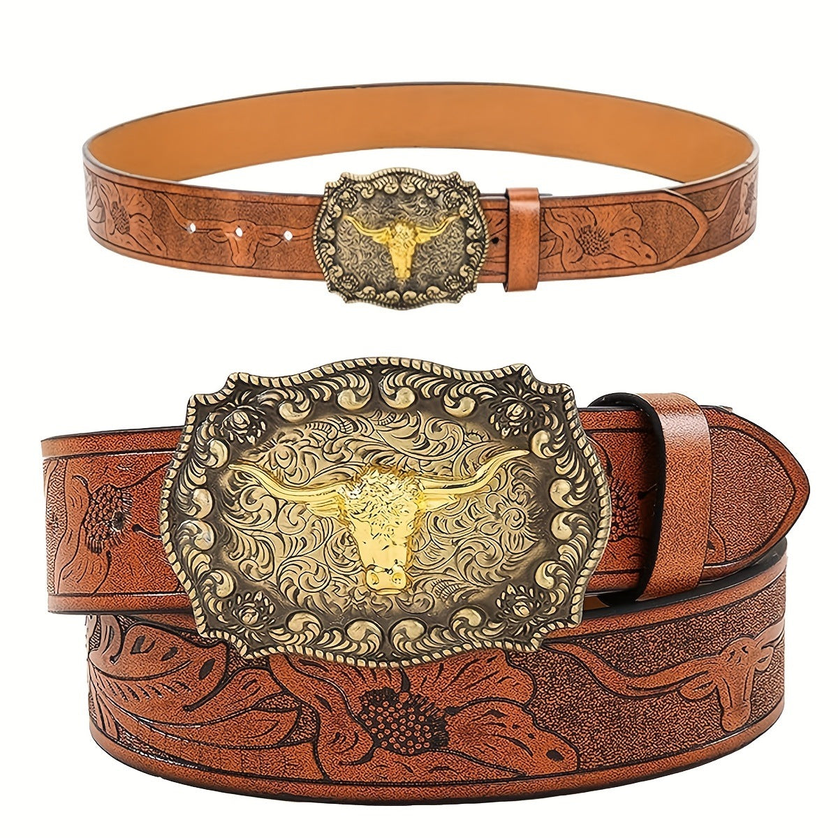 Ceinture homme western à boucle tête de longhorn