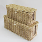 Panier de rangement à couvercle, effet rotin tressé