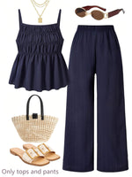 Ensemble 2 pièces — caraco froncé et pantalon large — coloris