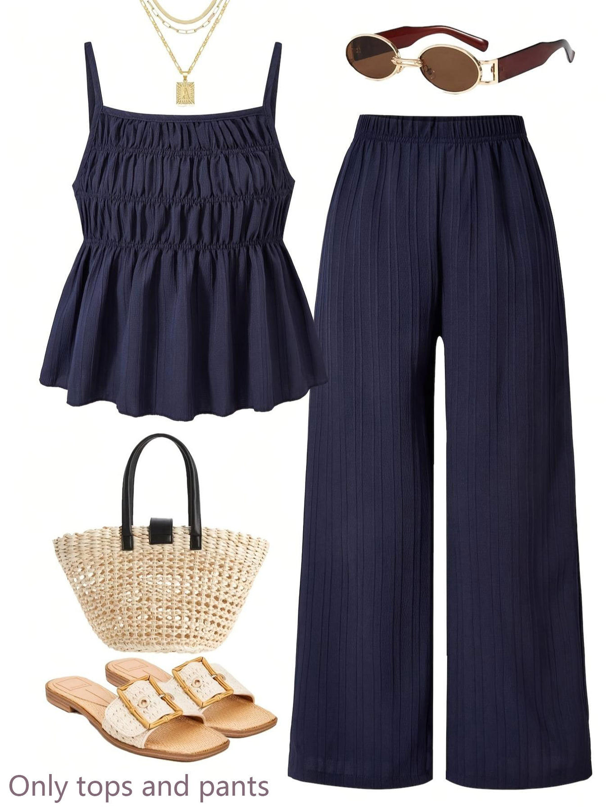 Ensemble 2 pièces — caraco froncé et pantalon large — coloris