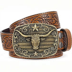 Ceinture mixte en cuir gravé — motif western, pour jean