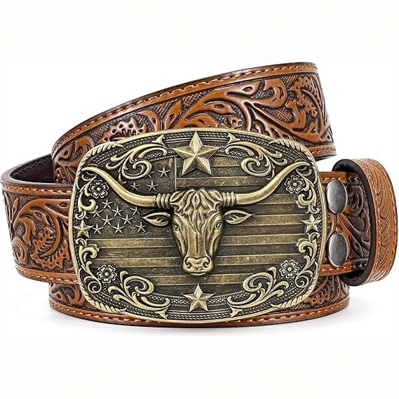 Ceinture mixte en cuir gravé — motif western, pour jean