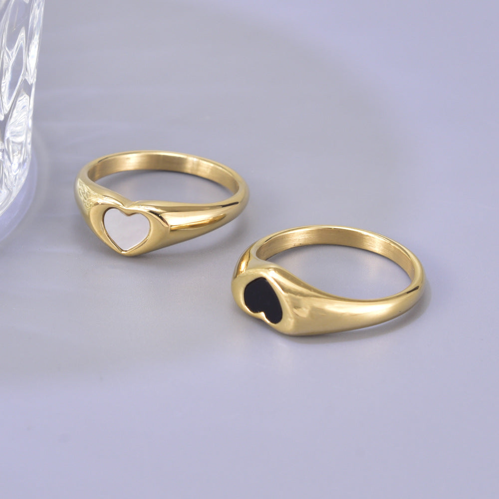 Bague anneau fin en acier titane doré — ligne rétro