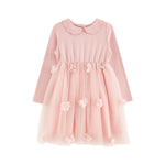 Robe fille à col claudine et jupe en tulle fleuri — manches longues