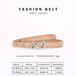 Ceinture fine en cuir, boucle deux cœurs sertis