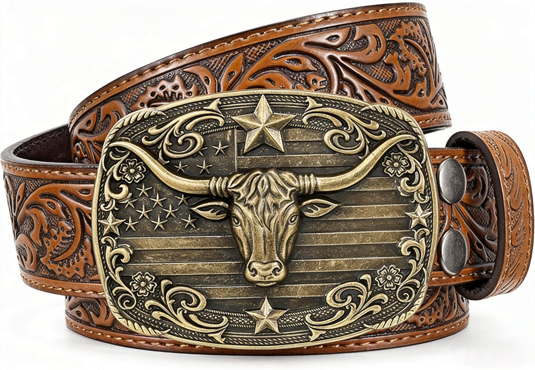 Ceinture homme en cuir gravé — motif western, pour jean — coloris