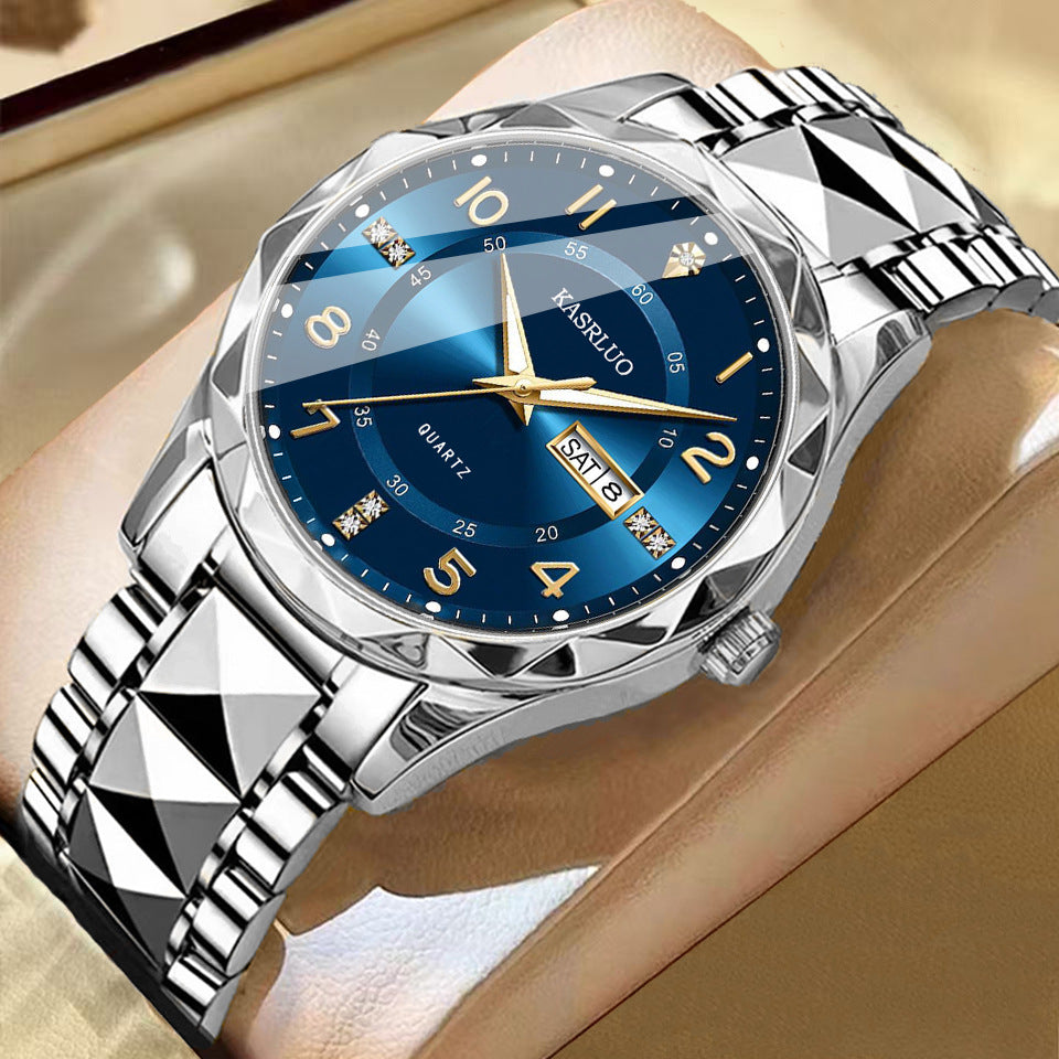 Montre homme à double calendrier et index lumineux