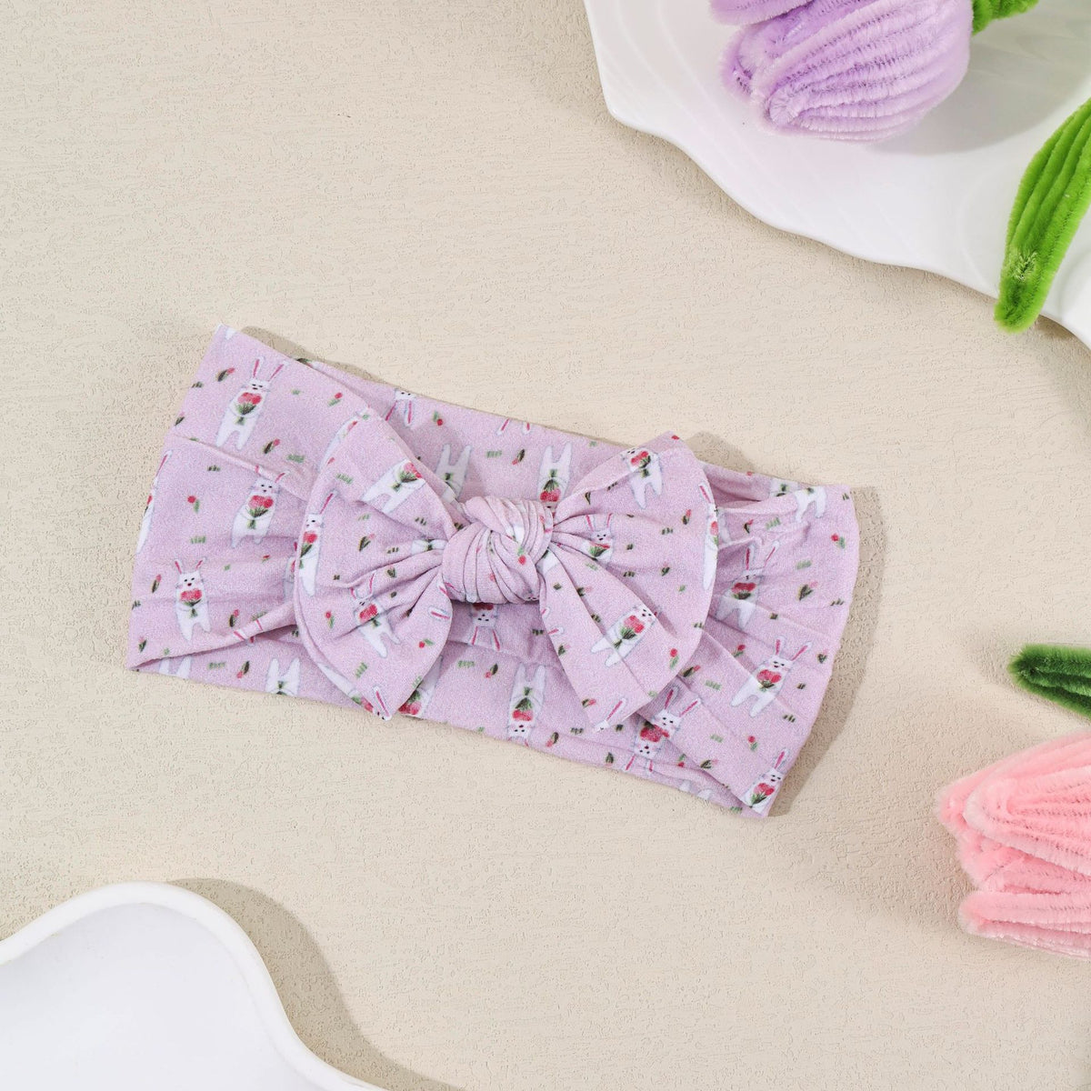 Bandeau bébé à nœud en nylon souple — 16 × 8 cm