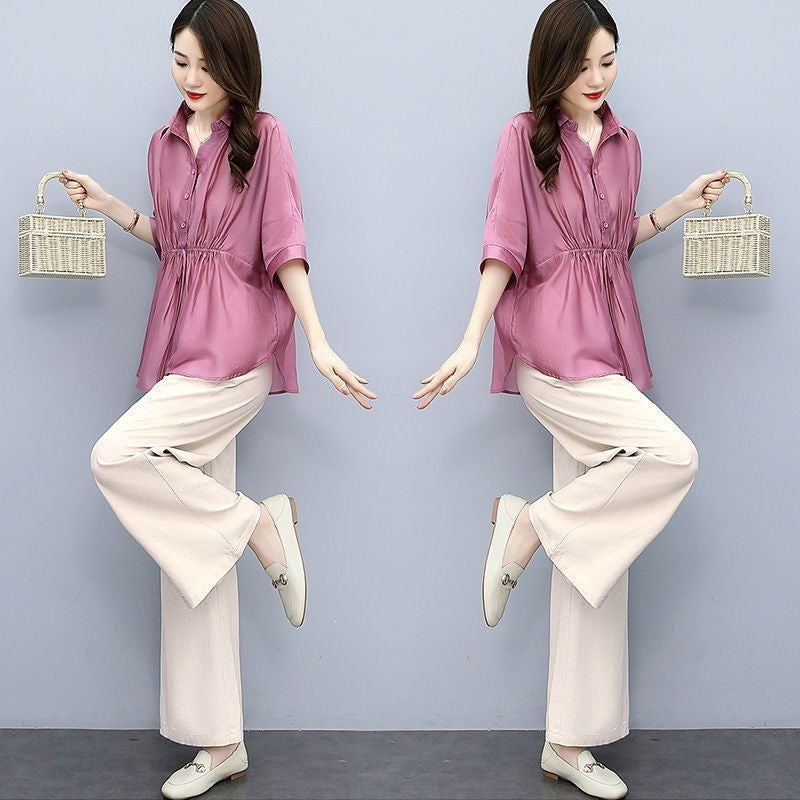 Ensemble 2 pièces grande taille — lin mélangé, pantalon large