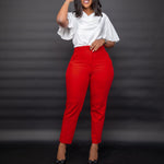 Pantalon cigarette taille haute, coupe fuselée
