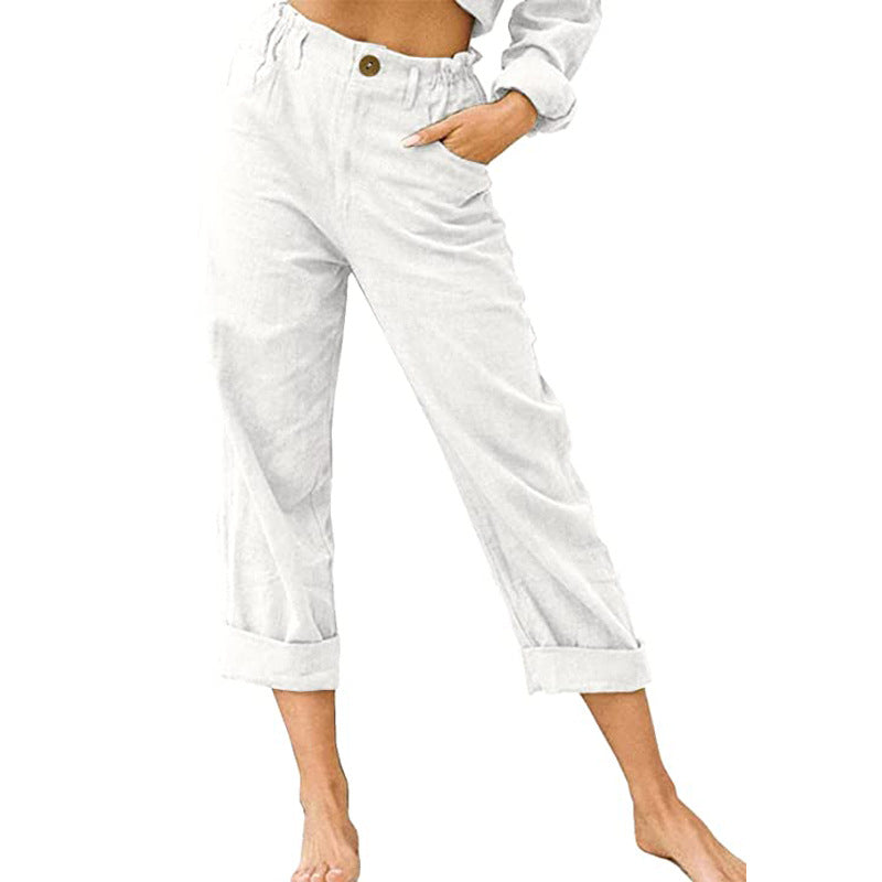 Pantalon femme uni à taille élastique — coupe fluide