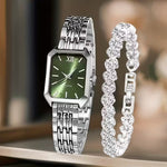 Parure montre carrée et bracelet à strass