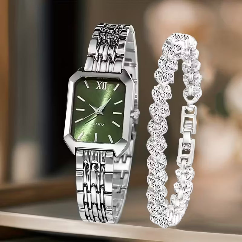Parure montre carrée et bracelet à strass