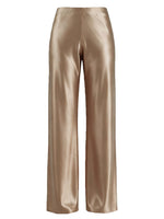 Pantalon en satin taille haute — jambe droite, effet soyeux