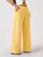 Pantalon large aspect coton-lin à poches plaquées — coloris