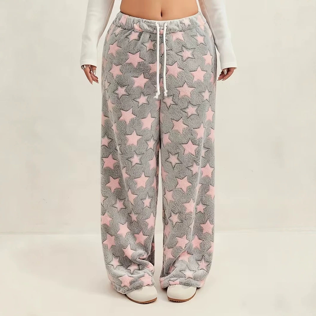 Pantalon de pyjama duveteux, imprimé lunes et étoiles