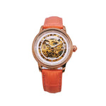 Montre femme mécanique à cadran squelette et bracelet cuir