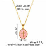Collier croix ovale émaillée en acier inoxydable — pendentif 6 g, 3 coloris