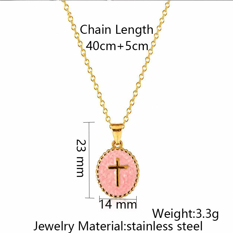 Collier croix ovale émaillée en acier inoxydable — pendentif 6 g, 3 coloris