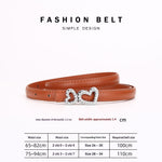 Ceinture fine en cuir, boucle deux cœurs sertis