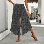 Pantalon large à pois, ourlet volanté