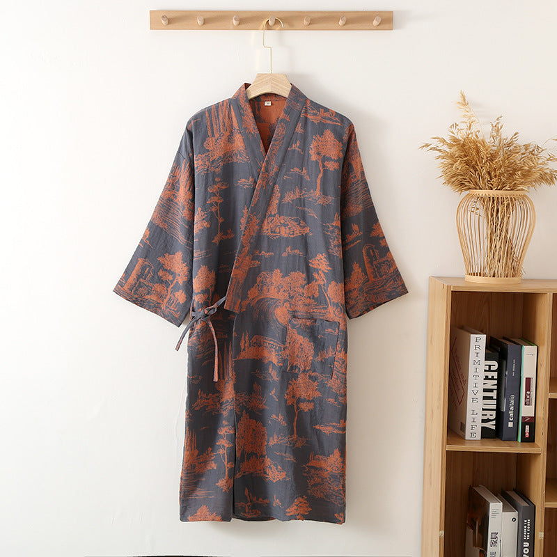 Peignoir kimono long en gaze de coton — coloris