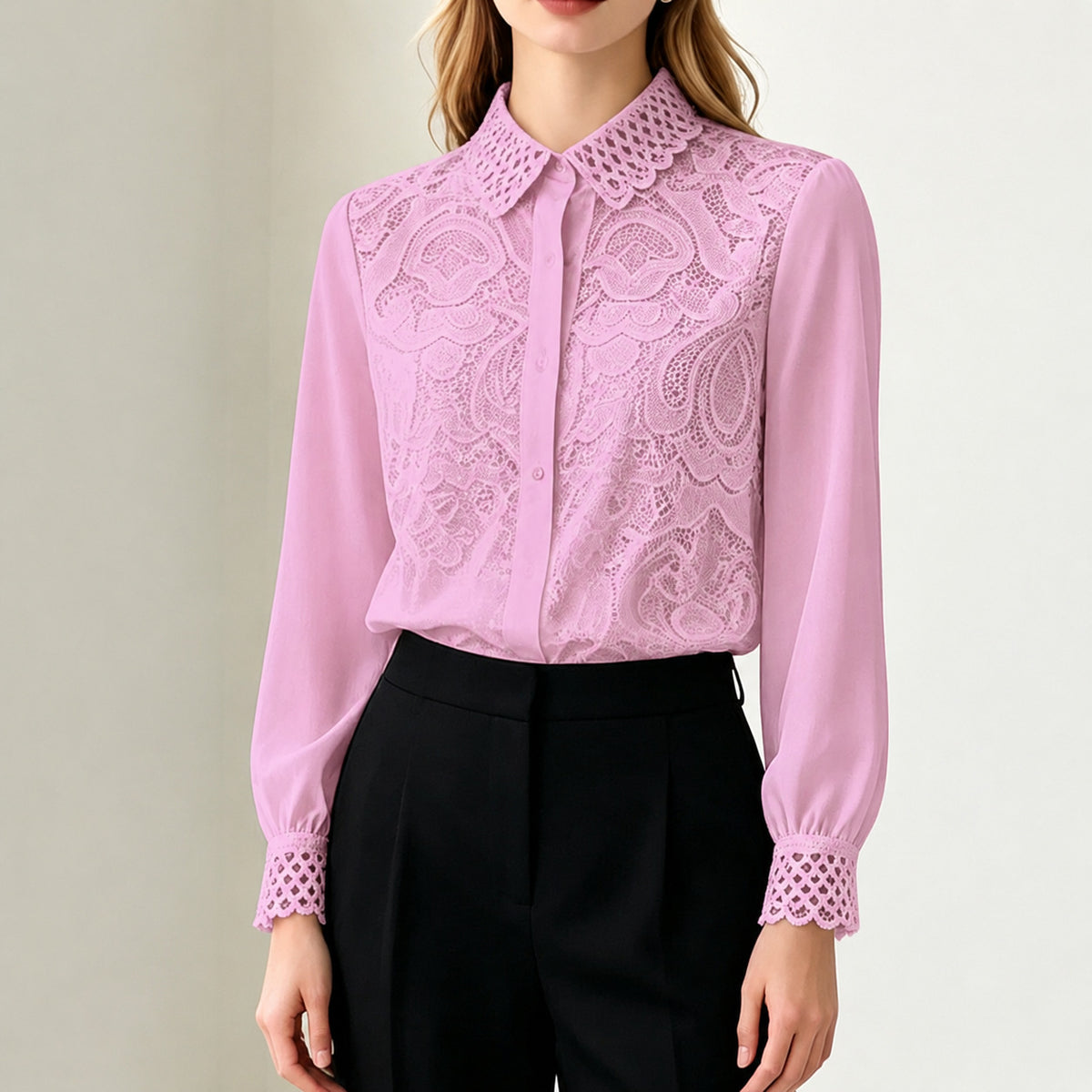 Chemise à empiècement de dentelle au crochet