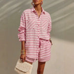 Ensemble chemise ample et short assorti à rayures