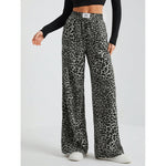 Pantalon large à imprimé léopard, taille élastiquée