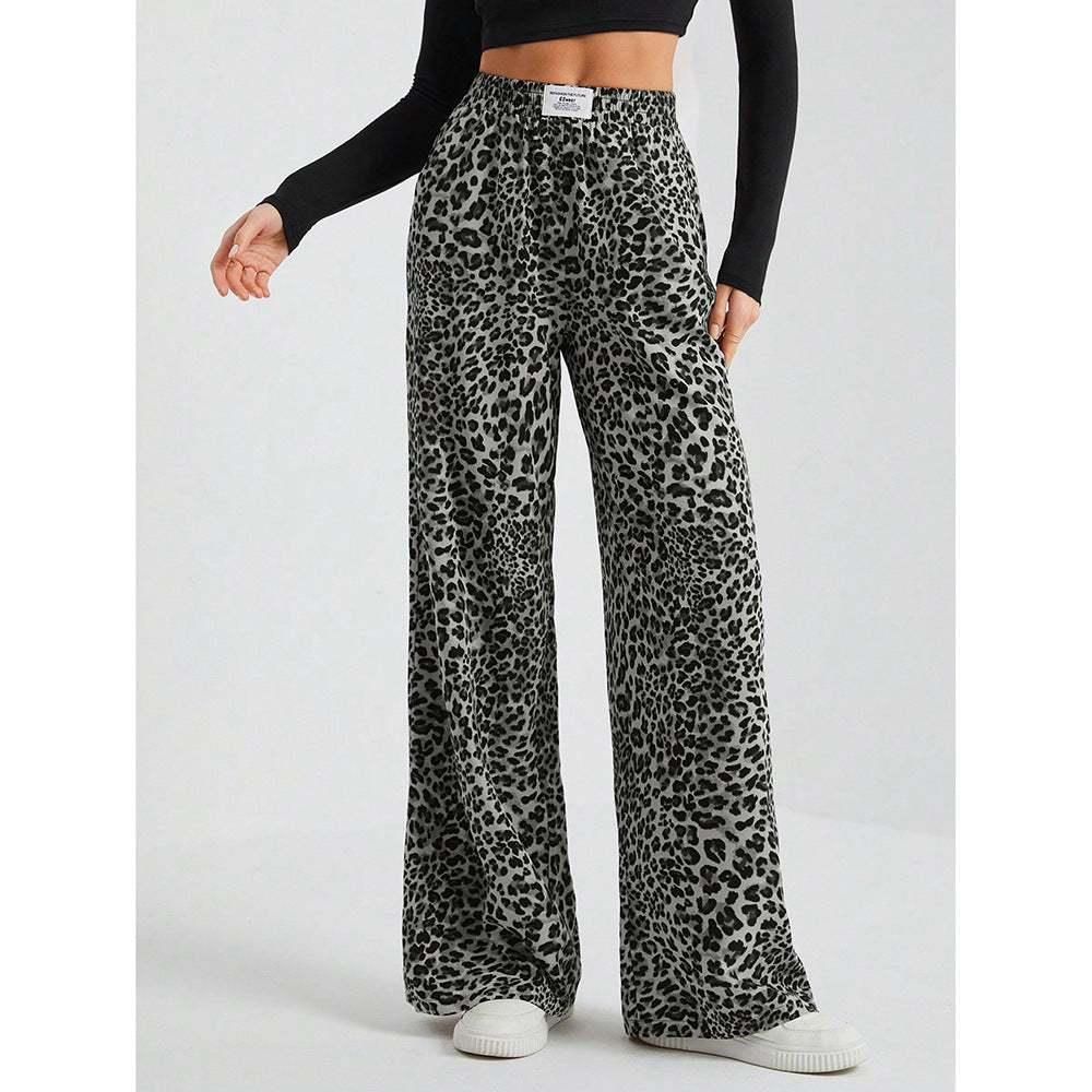 Pantalon large à imprimé léopard, taille élastiquée