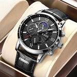 Montre homme multifonction à trois compteurs et bracelet cuir