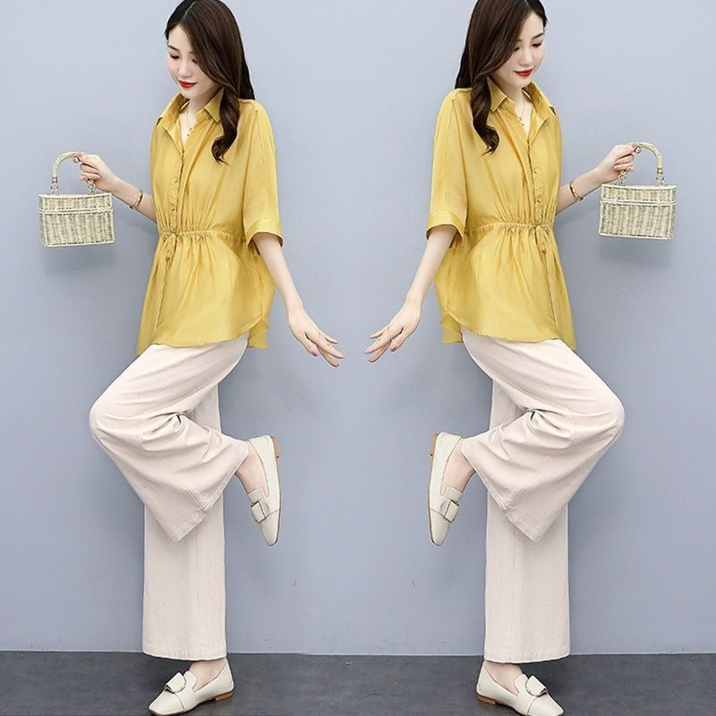 Ensemble 2 pièces grande taille — lin mélangé, pantalon large