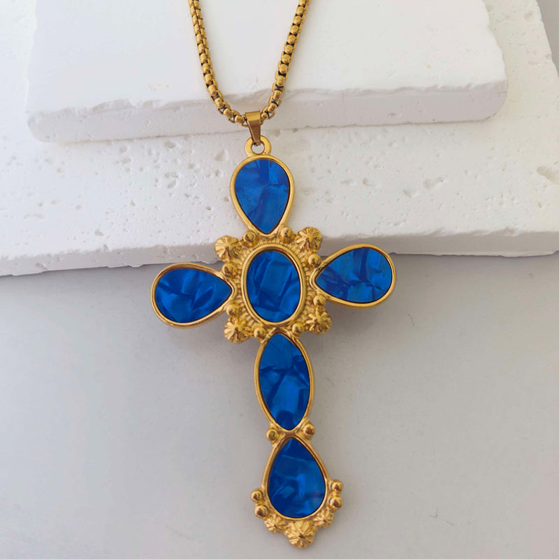 Collier grande croix en acier inoxydable — pendentif large 27 g, 3 finitions