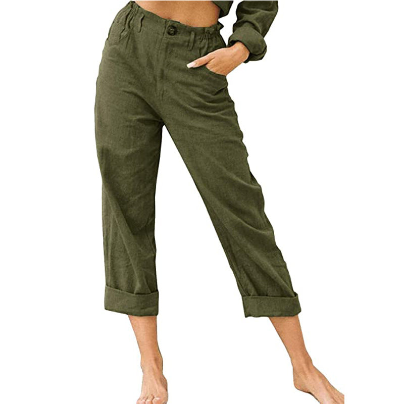 Pantalon femme uni à taille élastique — coupe fluide — coloris