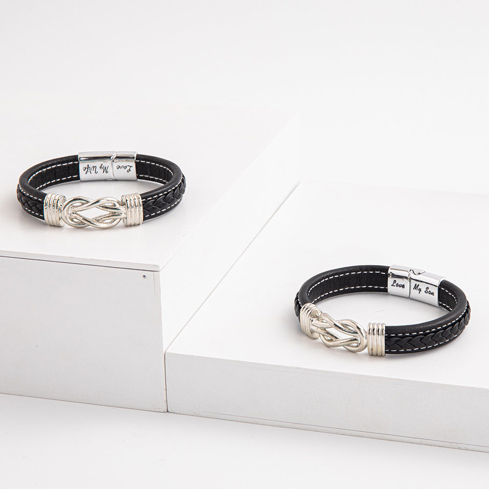 Bracelet homme en cuir tressé clouté — style rock, 17 versions